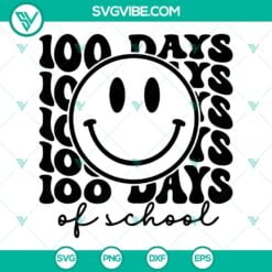 School, SVG Files, 100 Days Of School Smiley Face SVG Download, Retro Smiley 5