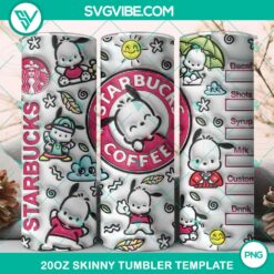 Pochacco Starbucks 20oz tumbler wrap PNG file with 3D design, featuring cute Pochacco dog mascot.