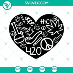 420 heart SVG with cannabis design for download, cute weed love illustration, perfect for marijuana enthusiasts.
