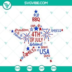 4th of July star shaped words SVG download, America and USA stars design for Independence Day celebrations.