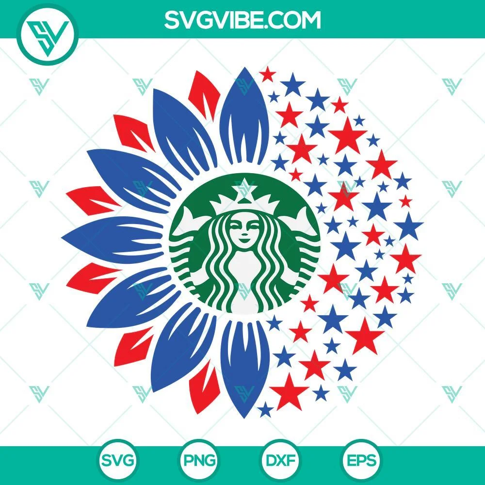 4th Of July, Starbucks Cup Wrap, SVG Files, 4th Of July Sunflower Star 1