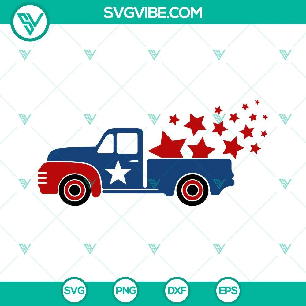 4th Of July, SVG Files, 4th Of July Truck SVG File, Truck Stars SVG Image, 1