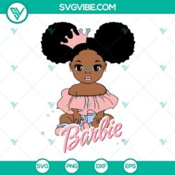 Afro baby girl Barbie SVG images, African American Barbie baby girl SVG files for crafting and design projects.