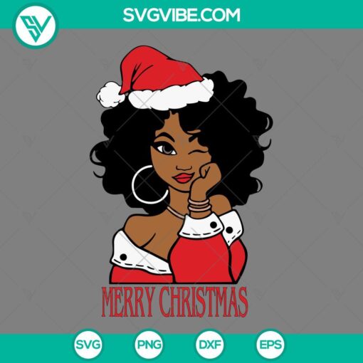 afro woman santa hat merry christmas svg black woman christmas svg png eps dxf files mockup