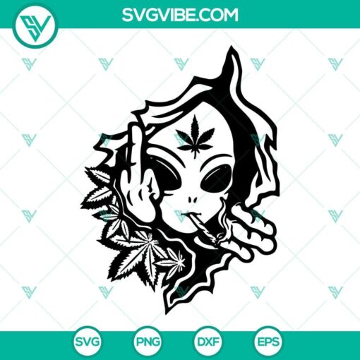 alien middle finger smoking weed svg smoking cannabis svg marijuana svg funny 420 svg png dxf eps 10 mockup