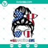 Messy Bun SVG file with "All America Girl" and "4th of July" design, perfect for patriotic projects.