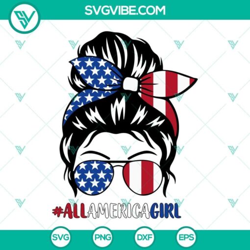 all america girl messy bun svg girl 4th of july svg independence day svg american patriotic girl svg 4 mockup