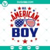 Patriotic SVG design of an American boy wearing USA flag sunglasses, perfect for Fourth of July crafts and projects.