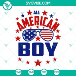 Patriotic SVG design of an American boy wearing USA flag sunglasses, perfect for Fourth of July crafts and projects.