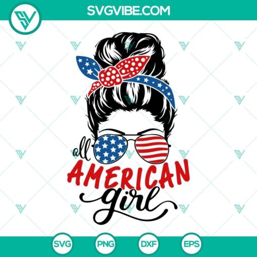 all american girl messy bun svg sunglasses american flag svg patriotic girl svg png dxf eps 2 mockup