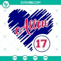 Football, Sports, SVG Files, Allen 17 Heart SVG File, Josh Allen SVG Images, 2