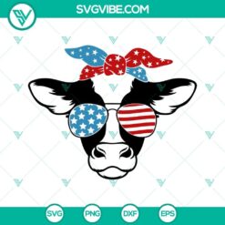 Cow with American flag head SVG, perfect for 4th of July celebrations. Funny and patriotic design for digital download.