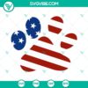 Patriotic American flag dog paw SVG for dog lovers, perfect for 4th of July, in a funny design.
