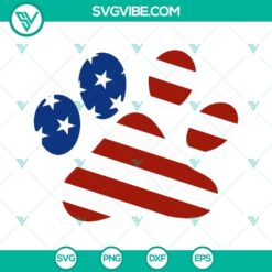 Patriotic American flag dog paw SVG for dog lovers, perfect for 4th of July, in a funny design.