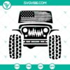 American flag themed Jeep SVG files for off-road car enthusiasts, featuring a forest backdrop. Ideal SVG download for adventurous designs.