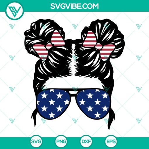 american flag messy bun hair kid sunglasses svg patriotic girl svg kid life 4th of july svg png dxf eps 9 mockup