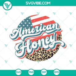 American Honey Retro Leopard SVG File and American Girl Patriotic SVG Download, featuring patriotic American-themed designs and retro leopard print pattern.