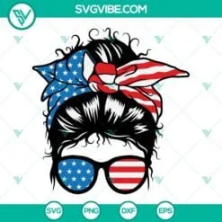 4th Of July, SVG Files, American Patriotic Mom Messy Bun Hair SVG Download, 2