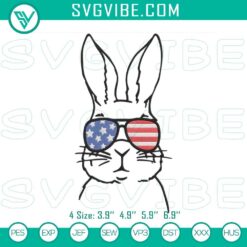 American Rabbit Sunglasses Embroidery Designs, Cute 4Th Of July Bunny File