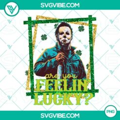 Michael Myers Shamrock Clover PNG for St Patricks Day celebration, lucky shamrock design, downloadable Happy St Patricks Day PNG images.