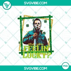 Lucky Shamrock design for St Patrick's Day with Michael Myers, clover, and festive elements, high-quality PNG files.