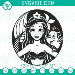 Ariel And Flounder Embroidery Files, The Little Mermaid Machine Design