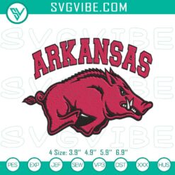 Arkansas Razorbacks logo embroidery design, a college team sports pattern for fans, red hog emblem for apparel.