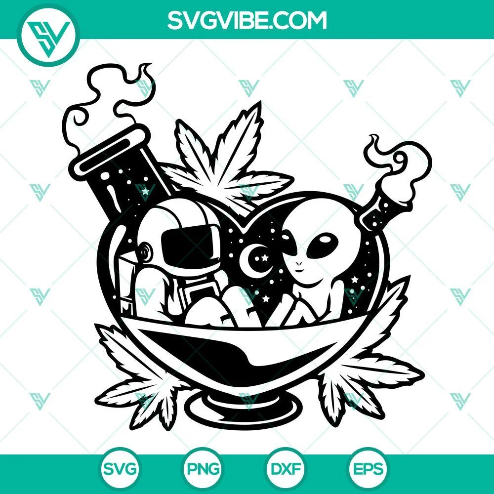 Cannabis, SVG Files, Astronaut and Alien High as the Moon Svg, Smoking Cannabis 1