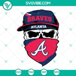 Atlanta Braves baseball team themed skull SVG images in PNG, DXF, and EPS formats for cutting projects.