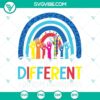 Autism Awareness SVG with leopard print rainbow background, promoting the message: It’s Ok To Be Different. Ideal for supporting neurodiversity.