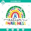 Autism puzzle pieces in rainbow colors, April Autism SVG file for awareness, PNG format.