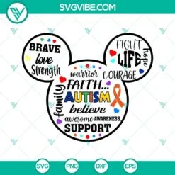 Autism, Disney, SVG Files, Goofy Autism Awareness SVG Image, Heart Hand SVG 4