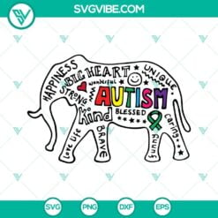 Autism, SVG Files, Autism Words Elephant SVG Images, Autism Mom SVG Image, 18