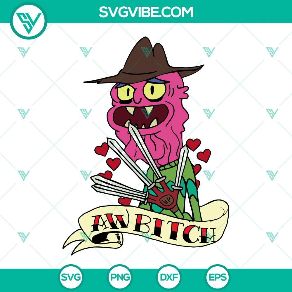 Halloween, SVG Files, AW Bitch Rick And Morty Freddy Krueger SVG Download, 1