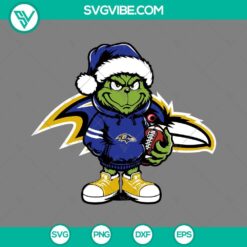 Christmas, Sports, SVG Files, Baby Grinch Baltimore Ravens With Santa Hat SVG 14