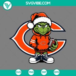 Christmas, Sports, SVG Files, Baby Grinch Chicago Bears With Santa Hat SVG 11