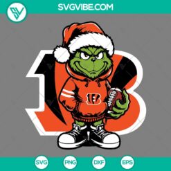 Christmas, Sports, SVG Files, Baby Grinch Cincinnati Bengals With Santa Hat SVG 10