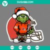 Cute Baby Grinch in Cleveland Browns outfit wearing Santa hat SVG download with PNG, EPS, and DXF files for Christmas crafts.
