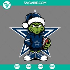 Christmas, Sports, SVG Files, Baby Grinch Dallas Cowboys With Santa Hat SVG 13