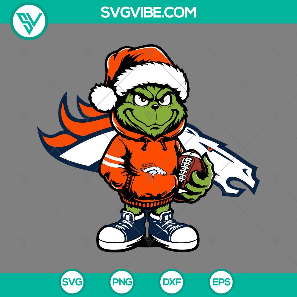 Baby Grinch Denver Broncos With Santa Hat SVG PNG EPS DXF Files Baby Grinch Denver Broncos wearing a Santa hat in SVG, PNG, EPS, and DXF files for holidays and football fans.