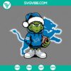 Baby Grinch in Detroit Lions outfit wearing a Santa hat SVG images in PNG EPS DXF formats for download. Perfect for holiday fans and football lovers.