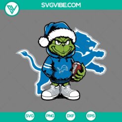 Christmas, Sports, SVG Files, Baby Grinch Detroit Lions With Santa Hat SVG 11