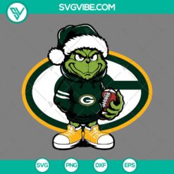 Christmas, Sports, SVG Files, Baby Grinch Green Bay Packers With Santa Hat SVG 5