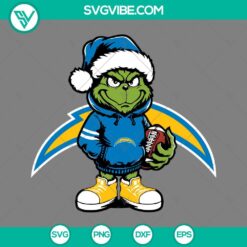 Christmas, Sports, SVG Files, Baby Grinch Los Angeles Chargers With Santa Hat 7