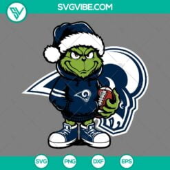 Christmas, Sports, SVG Files, Baby Grinch Los Angeles Rams With Santa Hat SVG 6