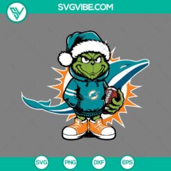 Christmas, Sports, SVG Files, Baby Grinch Miami Dolphins With Santa Hat SVG 5