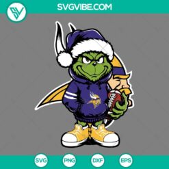 Christmas, Sports, SVG Files, Baby Grinch Minnesota Vikings With Santa Hat SVG 4