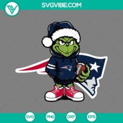 Christmas, Sports, SVG Files, Baby Grinch New England Patriots With Santa Hat 3