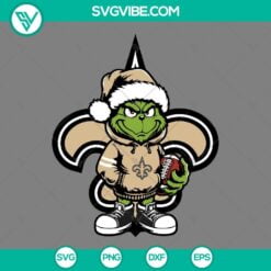 Christmas, Sports, SVG Files, Baby Grinch New Orleans Saints With Santa Hat SVG 2