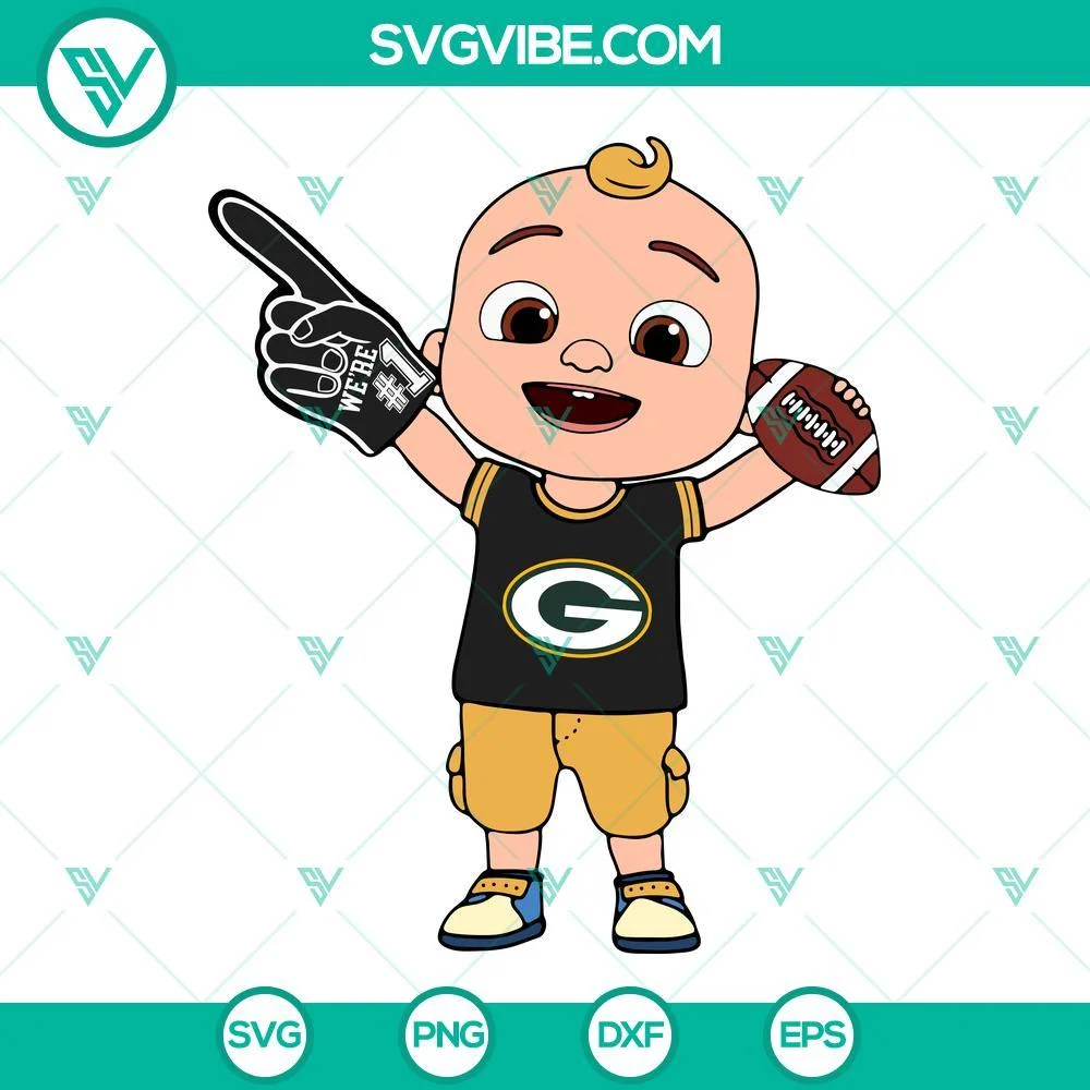 Sports, SVG Files, Baby JJ Cocomelon Green Bay Packers SVG Files PNG DXF EPS 1